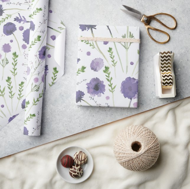 Papel De Regalo Elegante patrón floral verde púrpura (Artesanía)
