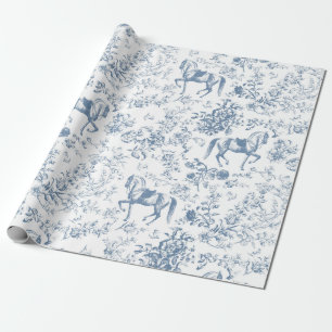 Papel De Regalo Elegante patrón floral vintage azul de caballo bla