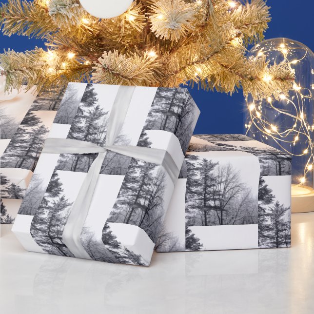 Papel De Regalo Elegante patrón fotográfico de árboles recubiertos (Vacaciones)