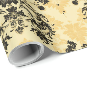 Papel De Regalo Elegante patrón francés negro y dorado