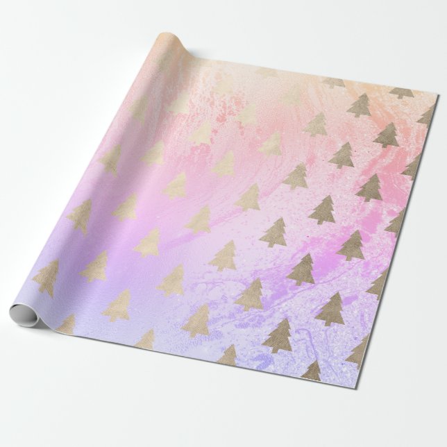 Papel De Regalo Elegante patrón holográfico de árbol de Navidad (Desenrollado)