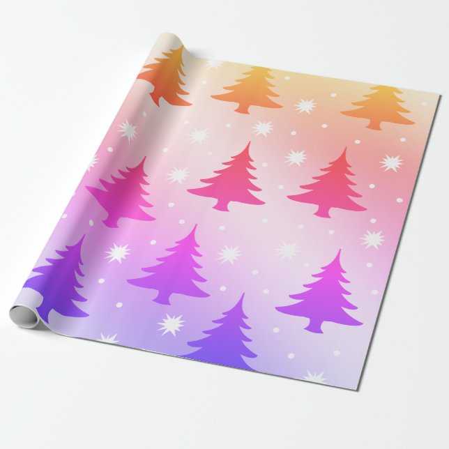Papel De Regalo Elegante patrón holográfico de árbol de Navidad (Desenrollado)