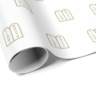 Papel De Regalo Elegante patrón judío de la Torá en oro blanco Mod