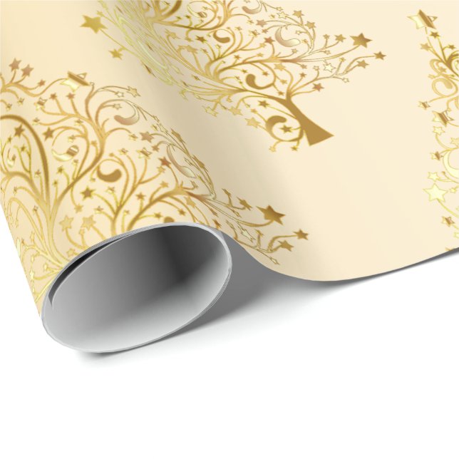 Papel De Regalo Elegante patrón moderno de árbol de Navidad dorado (Esquina del rollo)