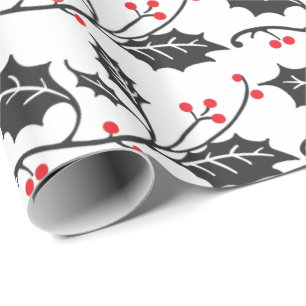 Papel De Regalo Elegante patrón moderno rojo y negro holly