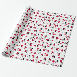 Papel De Regalo Elegante patrón navideño de rojo, negro y blanco