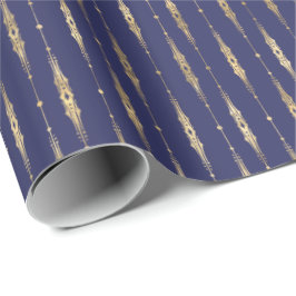 Papel De Regalo Elegante patrón oro azul de la marina 