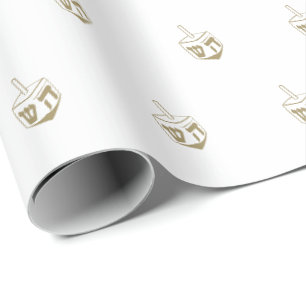Papel De Regalo Elegante patrón oro blanco Dreidel moderno Hanukka
