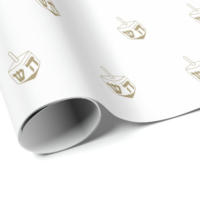 Papel De Regalo Elegante patrón oro blanco Dreidel moderno Hanukka (Esquina del rollo)
