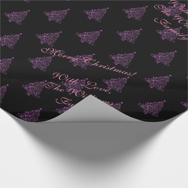 Papel De Regalo Elegante patrón rayado de árbol de Navidad rosado  (Esquina)