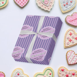 Papel De Regalo Elegante Patrón rayado de palomitas rosadas púrpur