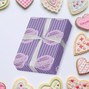Papel De Regalo Elegante Patrón rayado de palomitas rosadas púrpur