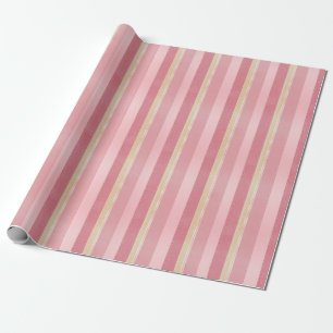 Papel De Regalo Elegante patrón rayado rosado y dorado