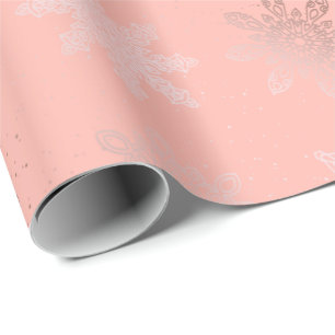 Papel De Regalo Elegante patrón Rosa de Navidades de copos de nie