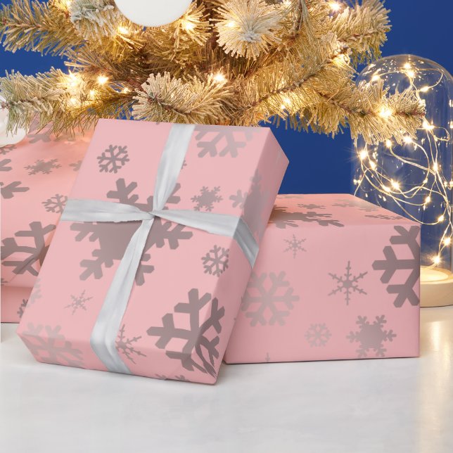 Papel De Regalo Elegante patrón Rosa de Navidades de oro con copos (Vacaciones)