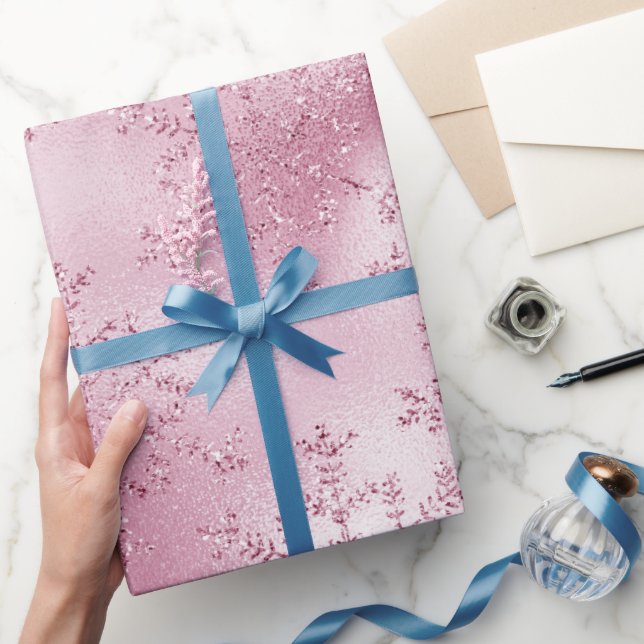 Papel De Regalo Elegante patrón Rosa de Navidades de oro con copos (Regalar)