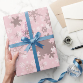 Papel De Regalo Elegante patrón Rosa de Navidades de oro con copos