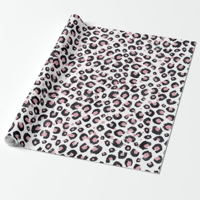 Papel De Regalo Elegante patrón Rosa Oro Leopardo Negro (Desenrollado)