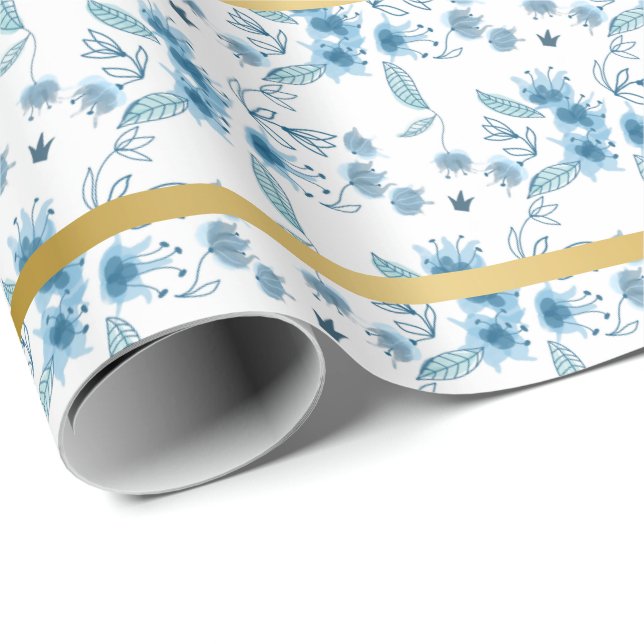 Papel De Regalo Elegante patrón rústico de jardín real azul (Esquina del rollo)