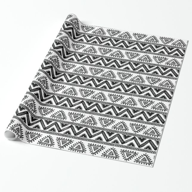 Papel De Regalo Elegante patrón tribal blanco y negro (Desenrollado)