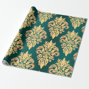 Papel De Regalo Elegante patrón Verde azulado de Damasco Clásico