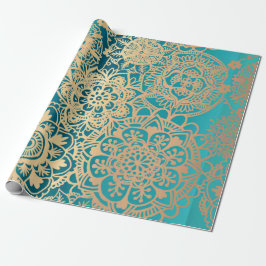 Papel De Regalo Elegante patrón Verde azulado de oro verde Mandala