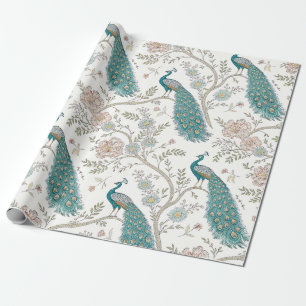 Papel De Regalo Elegante Pavón Floral Vintage (6)