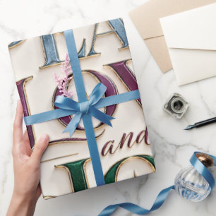 Papel De Regalo Elegante Paz Amor Alegría Ciruela Navidad