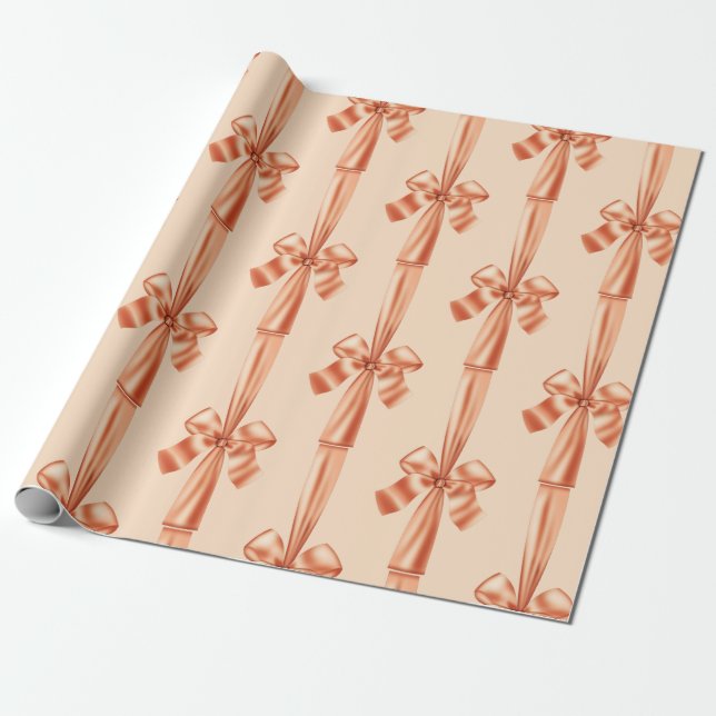 Papel De Regalo Elegante Peach Faux Satin Ribbon Bow (Desenrollado)