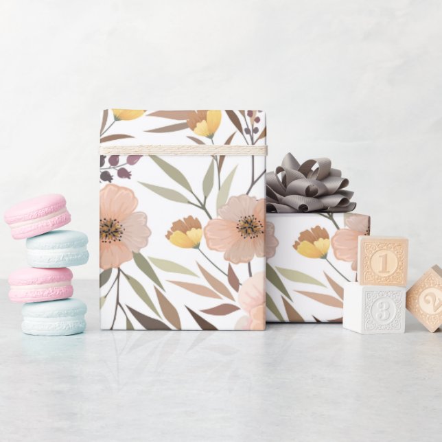 Papel De Regalo Elegante Peach Peach Floral Botánica Wrappi (Baby Shower)