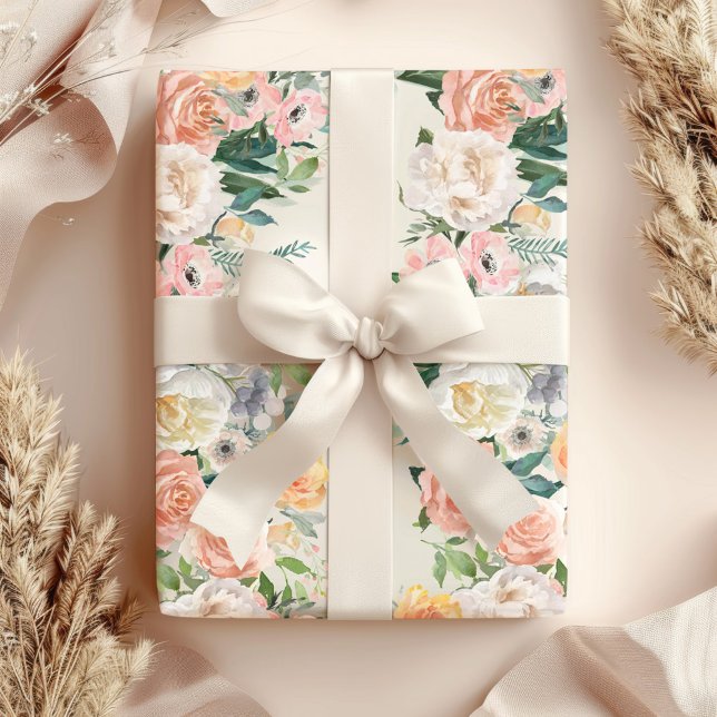 Papel De Regalo Elegante Peach Peony Garden Vegetación Floral (Subido por el creador)