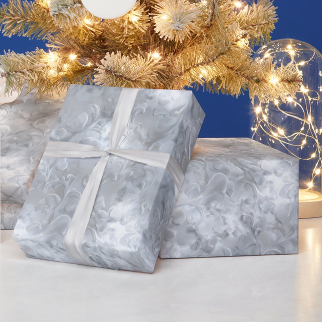 Papel De Regalo Elegante Perla Plateado Brillo de Escarcha Patrón  (Vacaciones)