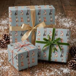Papel De Regalo Elegante Perro Cachorro Azul de Navidad Festivo Ni