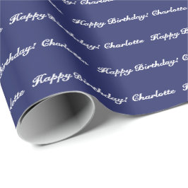 Papel De Regalo Elegante personalizado azul marino blanco nombre d