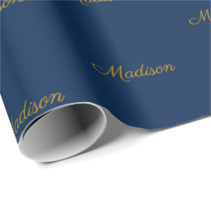 Papel De Regalo Elegante personalizado dorado azul marino guión n