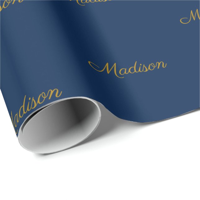 Papel De Regalo Elegante personalizado dorado azul marino guión no (Esquina del rollo)