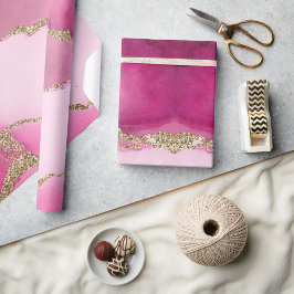 Papel De Regalo Elegante Piedra de Ágata Rosa Oro Boda