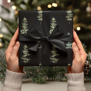 Papel De Regalo Elegante Pino Acuarela Negro 