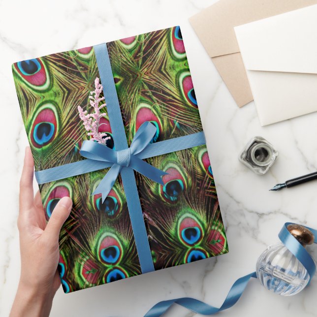 Papel De Regalo Elegante pluma de pavo real azul turquesa verde ve (Regalar)
