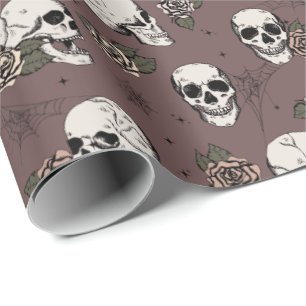 Papel De Regalo Elegante Pluma Oscura Skulls góticos Halloween