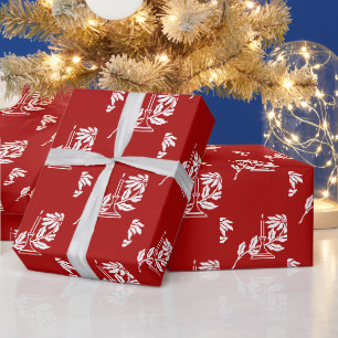 Papel De Regalo Elegante Poinsettia clásica de velas en rojo