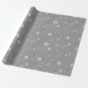 Papel De Regalo Elegante pradera Flores silvestres acuarela gris m