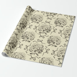 Papel De Regalo Elegante Preppy Beige Toile Hydrangea Bow Patrón