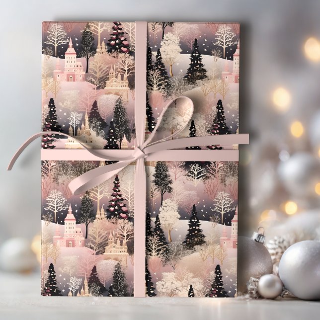 Papel De Regalo Elegante pueblo de Navidades rosados y negros (Subido por el creador)
