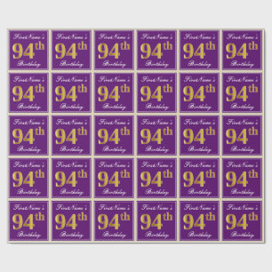 Papel De Regalo Elegante, púrpura, falso oro 94 cumpleaños + nombr