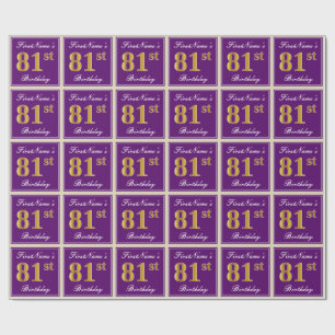 Papel De Regalo Elegante, púrpura, Faux Gold 81st Birthday + Nombr