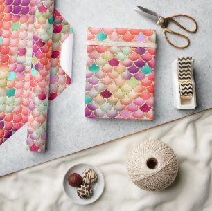 Papel De Regalo Elegante Purpurina arcoiris y escalas de sirena de