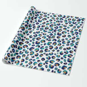Papel De Regalo Elegante Purpurina de oro azul Leopardo impresión