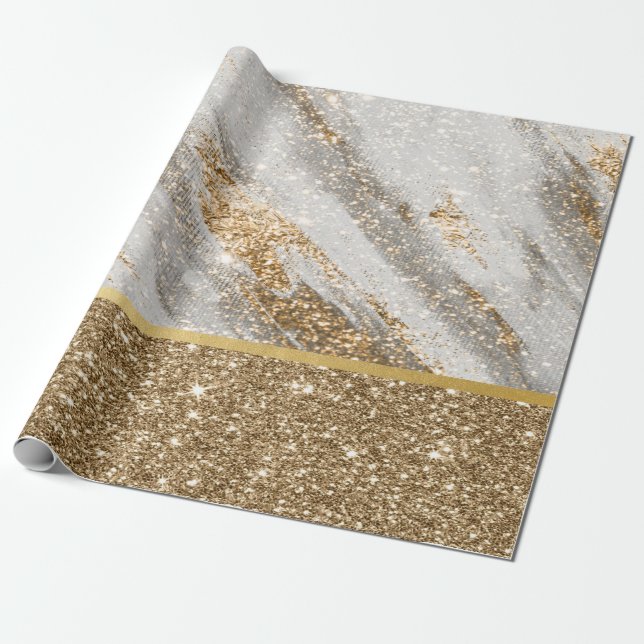 Papel De Regalo Elegante Purpurina de oro elegante brillante (Desenrollado)
