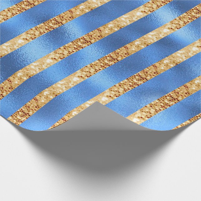 Papel De Regalo Elegante Purpurina de oro metálico azul (Esquina)